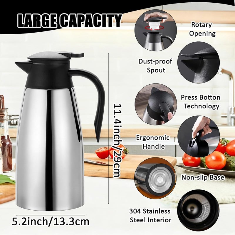 Ysglory 2 PCS 68 OZ Thermal Coffee Carafe Stainless Steel Creamer Pitcher Double Walled Vacuum Insulated Pitcher Thermal Hot Pot Flask with Brushes for Keeping Hot Coffee Tea - Image 3